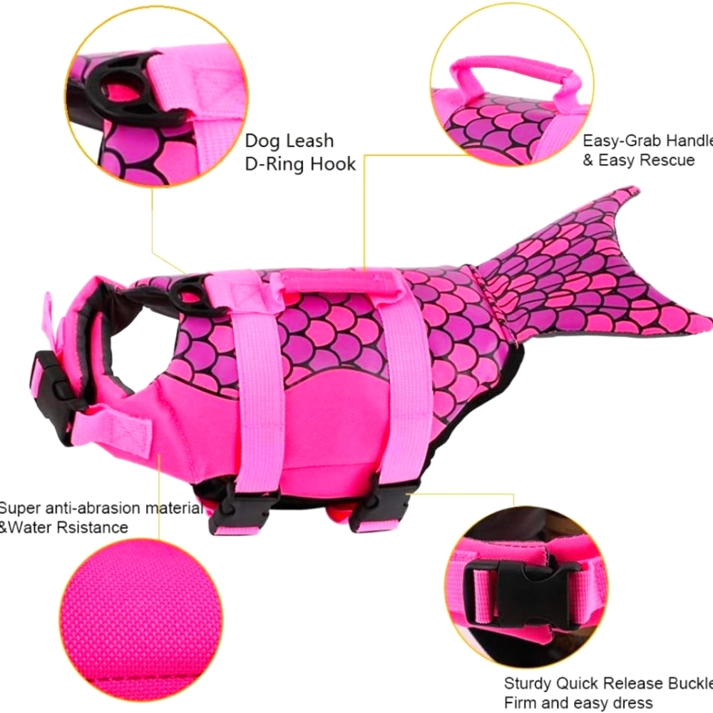 Pink Mermaid Design Dog Life Jacket